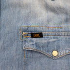 Lee denim western shirt L in indigo blue cotton chest pocket snap button