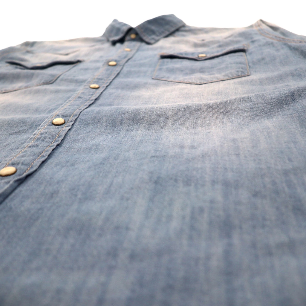 Lee denim western shirt L in indigo blue cotton chest pocket snap button
