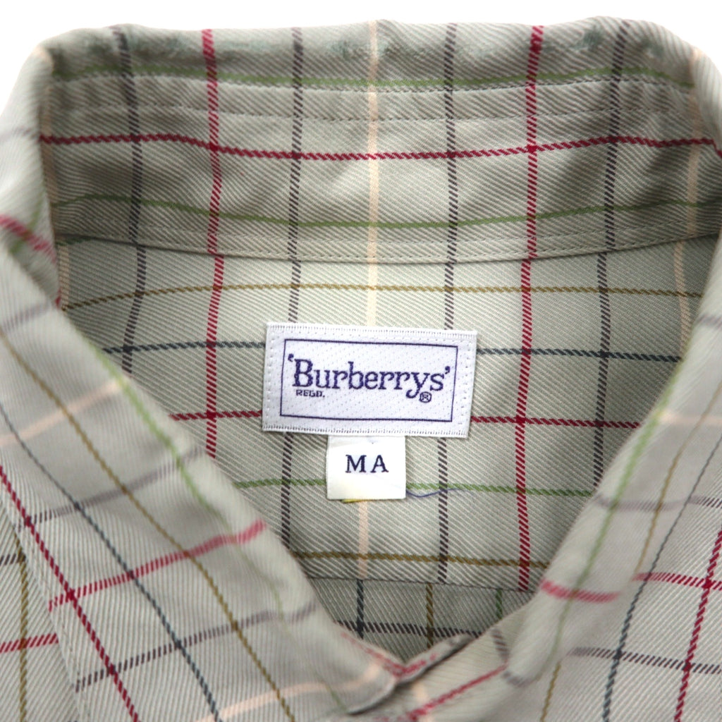 BURBERRY 90年代 長袖シャツ M ベージュ コットン チェック 胸ポケット ワンポイントロゴ 刺繍