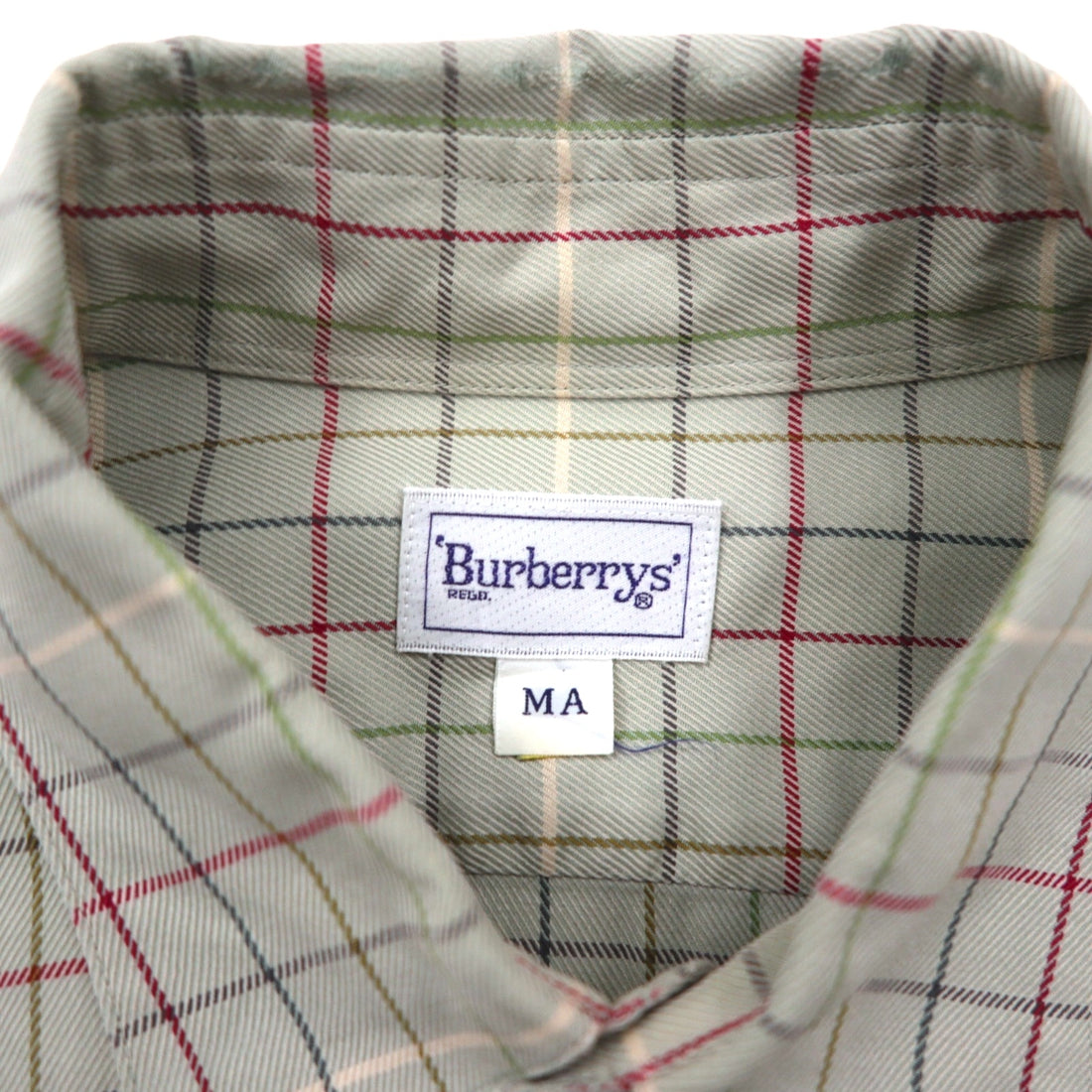 BURBERRY 90年代 長袖シャツ M ベージュ コットン チェック 胸ポケット ワンポイントロゴ 刺繍