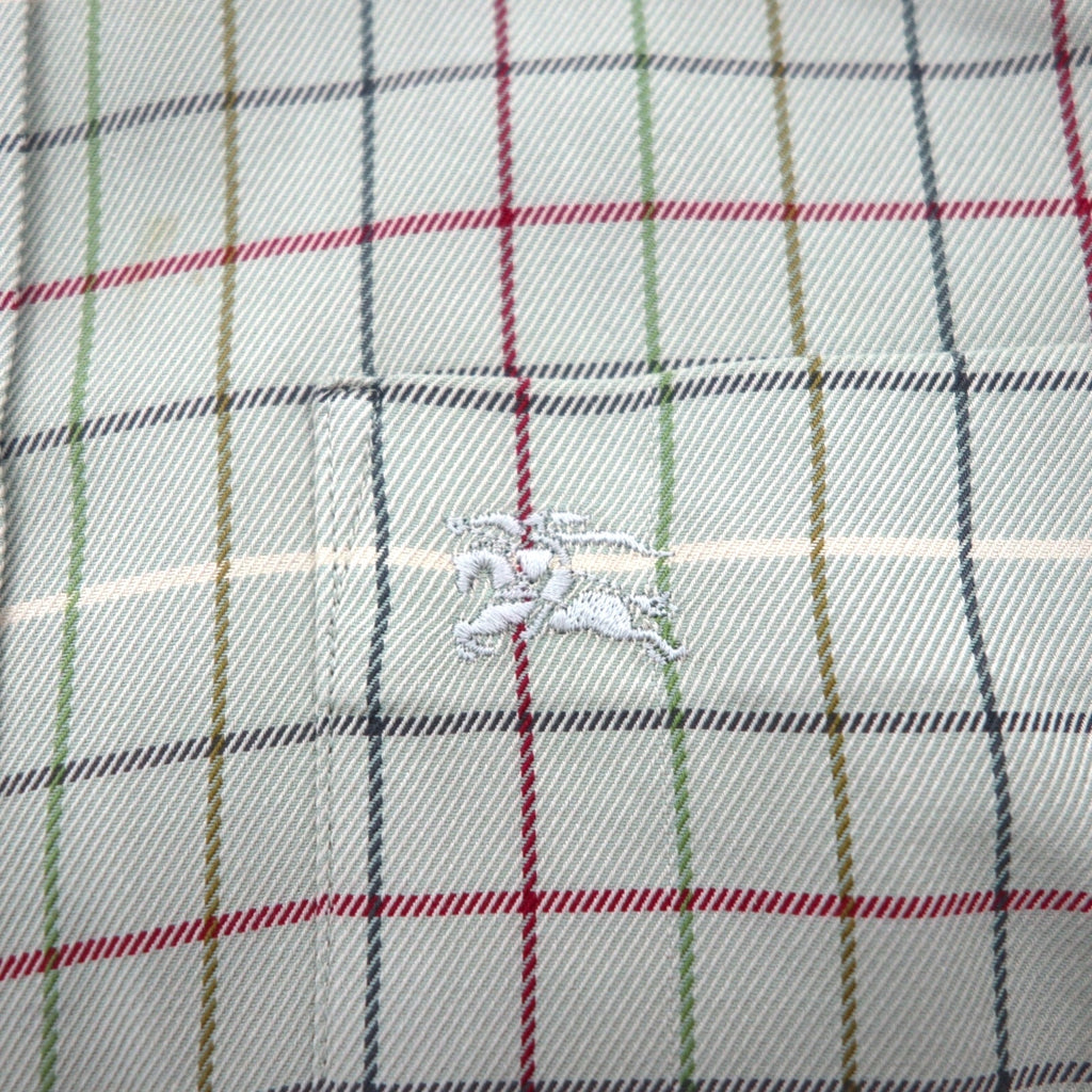 BURBERRY 90年代 長袖シャツ M ベージュ コットン チェック 胸ポケット ワンポイントロゴ 刺繍