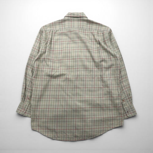 BURBERRY 90年代 長袖シャツ M ベージュ コットン チェック 胸ポケット ワンポイントロゴ 刺繍