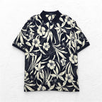 NAUTICA ポロシャツ XL ネイビー コットン 総柄 ハイビスカス 花 ビッグサイズ