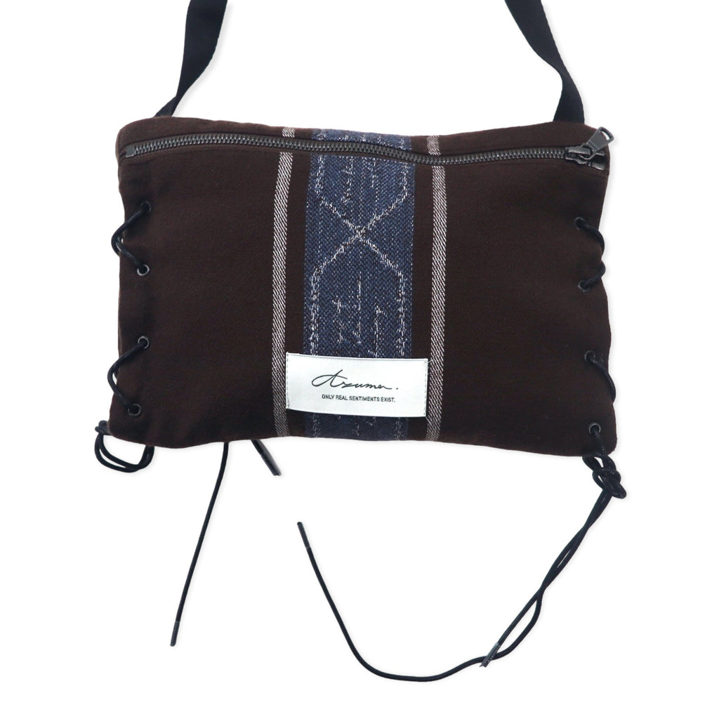 Azuma TALLIT STRIPE UTILITY SACK Sacoche Bag Brown Wool Jacquard Lace Up TALLIT STRIPE UTILITY SACK 20AH-AC-05 Handled by HAZE Made in Japan