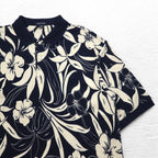 NAUTICA ポロシャツ XL ネイビー コットン 総柄 ハイビスカス 花 ビッグサイズ