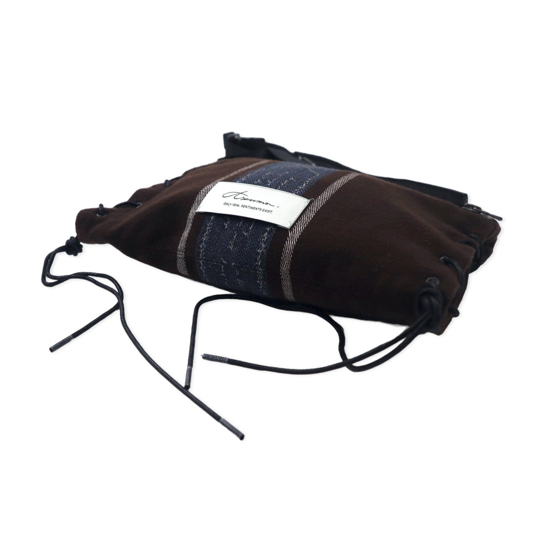 Azuma TALLIT STRIPE UTILITY SACK Sacoche Bag Brown Wool Jacquard Lace Up TALLIT STRIPE UTILITY SACK 20AH-AC-05 Handled by HAZE Made in Japan