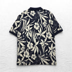 NAUTICA ポロシャツ XL ネイビー コットン 総柄 ハイビスカス 花 ビッグサイズ