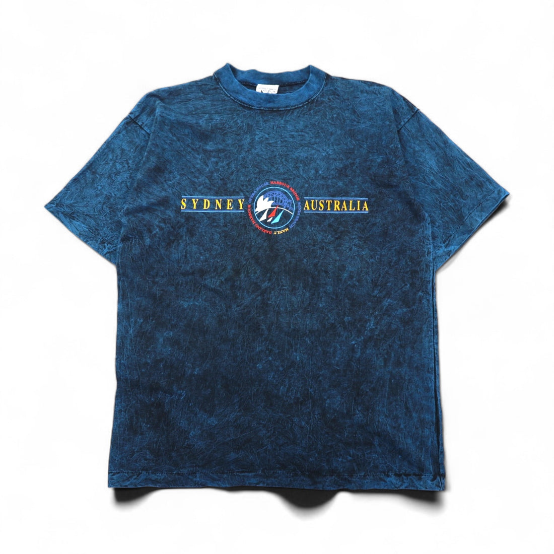 90s Australian-made Gooses T-Shirt, single-stitched, vintage Sydney cotton, size M, blue, vintage wash.
