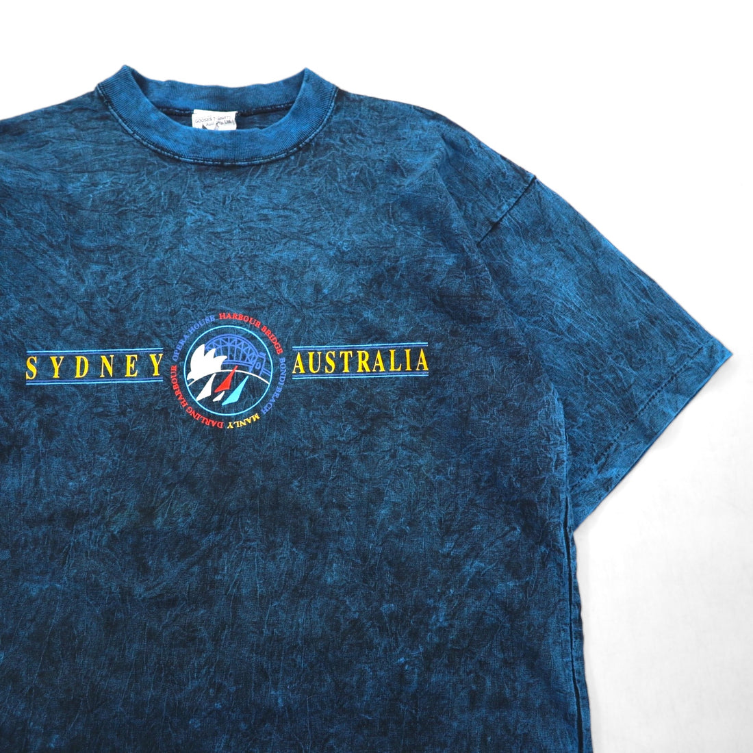 90s Australian-made Gooses T-Shirt, single-stitched, vintage Sydney cotton, size M, blue, vintage wash.