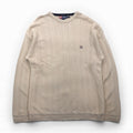 CHAPS RALPH LAUREN 90s 3D Jacquard Herringbone Cotton Knit, Size 2XL, Beige, Hand Flamed