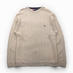 CHAPS RALPH LAUREN 90s 3D Jacquard Herringbone Cotton Knit, Size 2XL, Beige, Hand Flamed