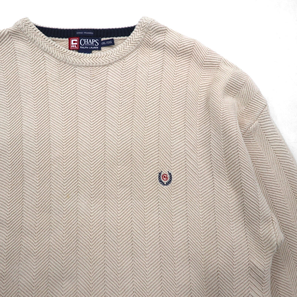 CHAPS RALPH LAUREN 90s 3D Jacquard Herringbone Cotton Knit, Size 2XL, Beige, Hand Flamed