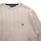 CHAPS RALPH LAUREN 90s 3D Jacquard Herringbone Cotton Knit, Size 2XL, Beige, Hand Flamed