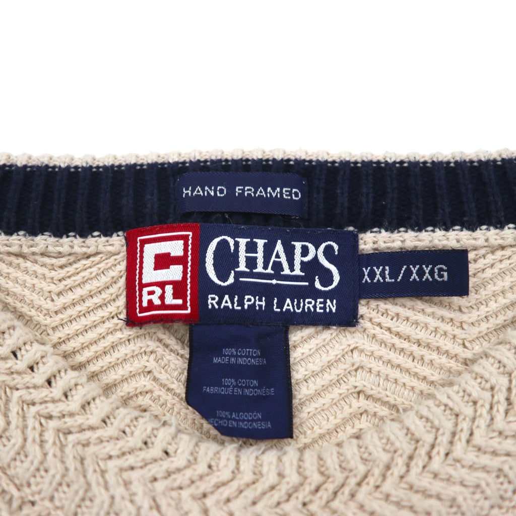CHAPS RALPH LAUREN 90s 3D Jacquard Herringbone Cotton Knit, Size 2XL, Beige, Hand Flamed
