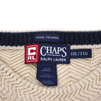 CHAPS RALPH LAUREN 90s 3D Jacquard Herringbone Cotton Knit, Size 2XL, Beige, Hand Flamed