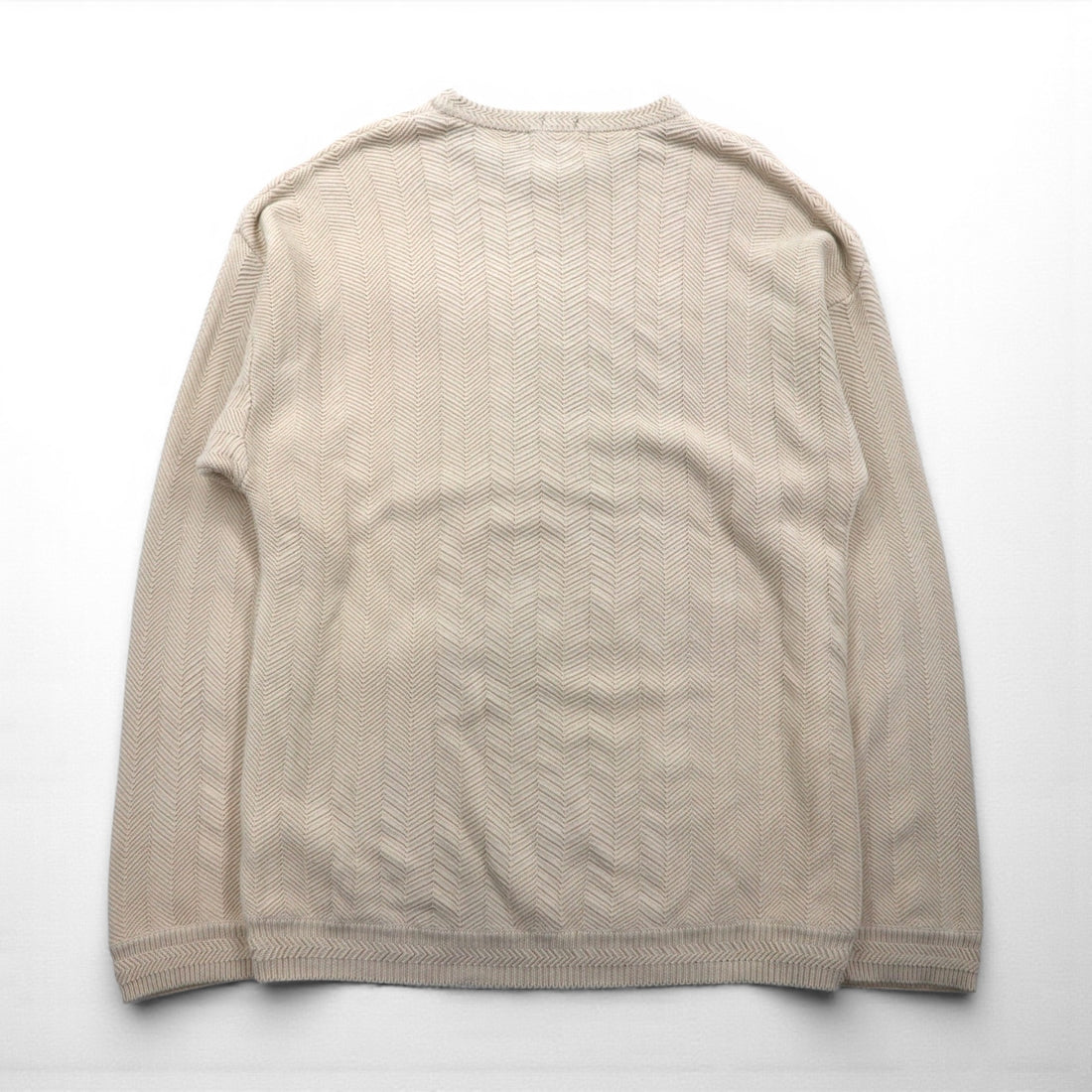 CHAPS RALPH LAUREN 90s 3D Jacquard Herringbone Cotton Knit, Size 2XL, Beige, Hand Flamed