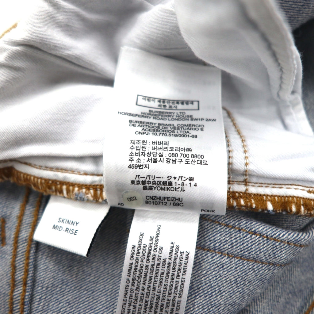 BURBERRY 現行タグ SKINNY MID-RISE ミッドライズ スキニージーンズ デニムパンツ M ブルー ストレッチ レザーパッチ