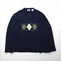 90s Vintage Shetland Wool Sweater, Argyle Pattern, XL, Navy, BULL HEAD SHETLAND, Wool