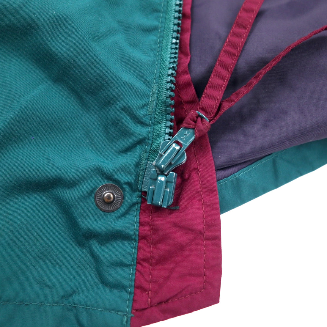 Columbia 90s Sailing Jacket Mountain Parka L Green Purple Nylon Radial Sleeve Drawstring Zip-in-Zip Gizzmo