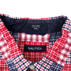 NAUTICA patchwork button-down shirt, short sleeve, XXL, multicolor, check, cotton, one-point logo embroidery, big size