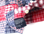 NAUTICA patchwork button-down shirt, short sleeve, XXL, multicolor, check, cotton, one-point logo embroidery, big size
