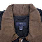 LANDS' END キルティングジャケット L ブラック ポリエステル フード着脱式 襟コーデュロイ