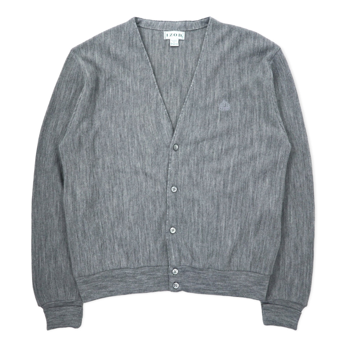 日本然リトテ-古着オンライン-IZOD USA製 90年代 アクリルニット カーディガン L グレー ワンポイントロゴ刺繍-IZOD USA Made 90's Acrylic Knit Cardigan L Gray One Point Logo Embroidery