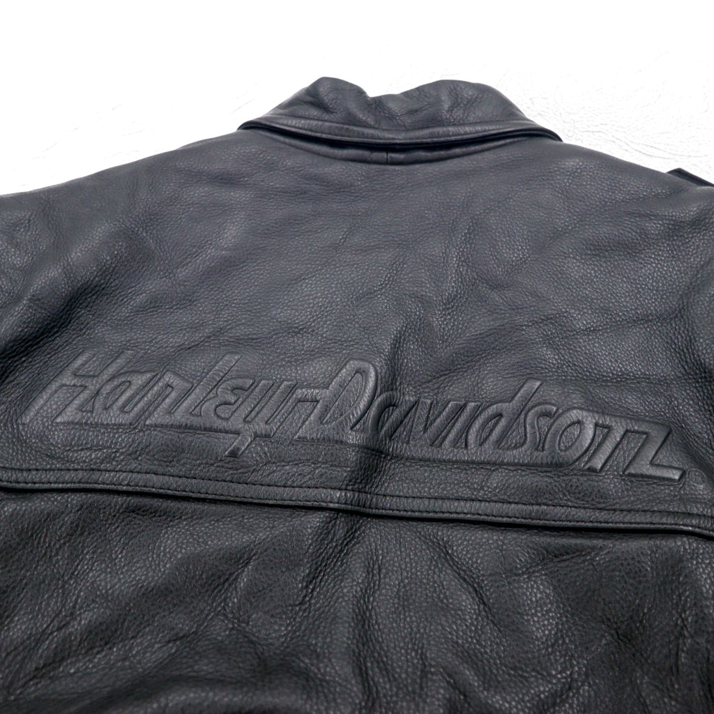 HARLEY DAVIDSON A-2 Leather Flight Bomber Jacket, Military Riders, L, Black, Grained Leather, Removable Liner, Epaulettes