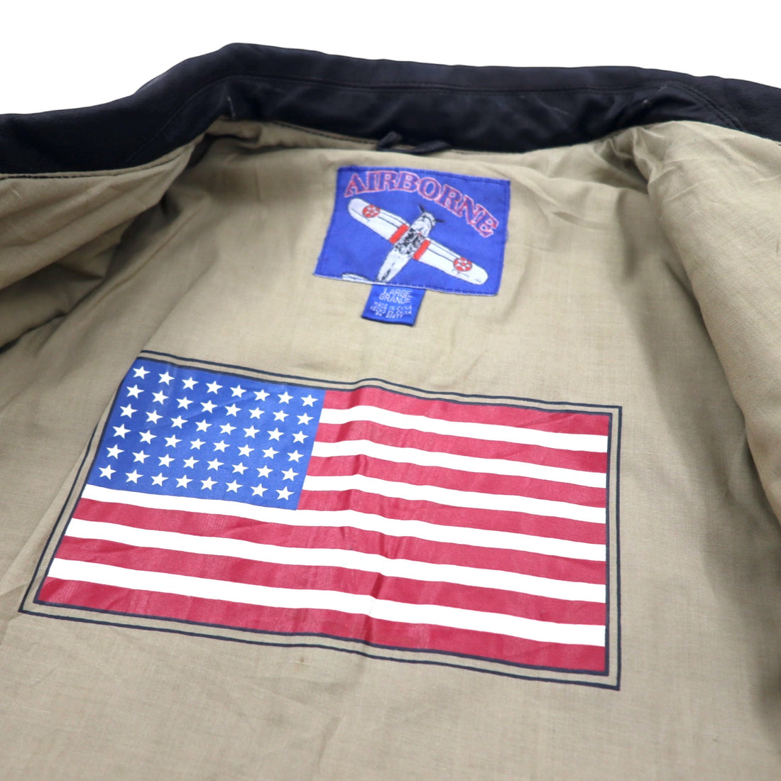 AIRBORNE Leather A-2 Flight Jacket L Brown Stars and Stripes