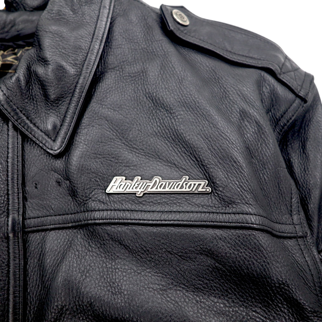 HARLEY DAVIDSON A-2 Leather Flight Bomber Jacket, Military Riders, L, Black, Grained Leather, Removable Liner, Epaulettes