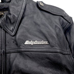 HARLEY DAVIDSON A-2 Leather Flight Bomber Jacket, Military Riders, L, Black, Grained Leather, Removable Liner, Epaulettes