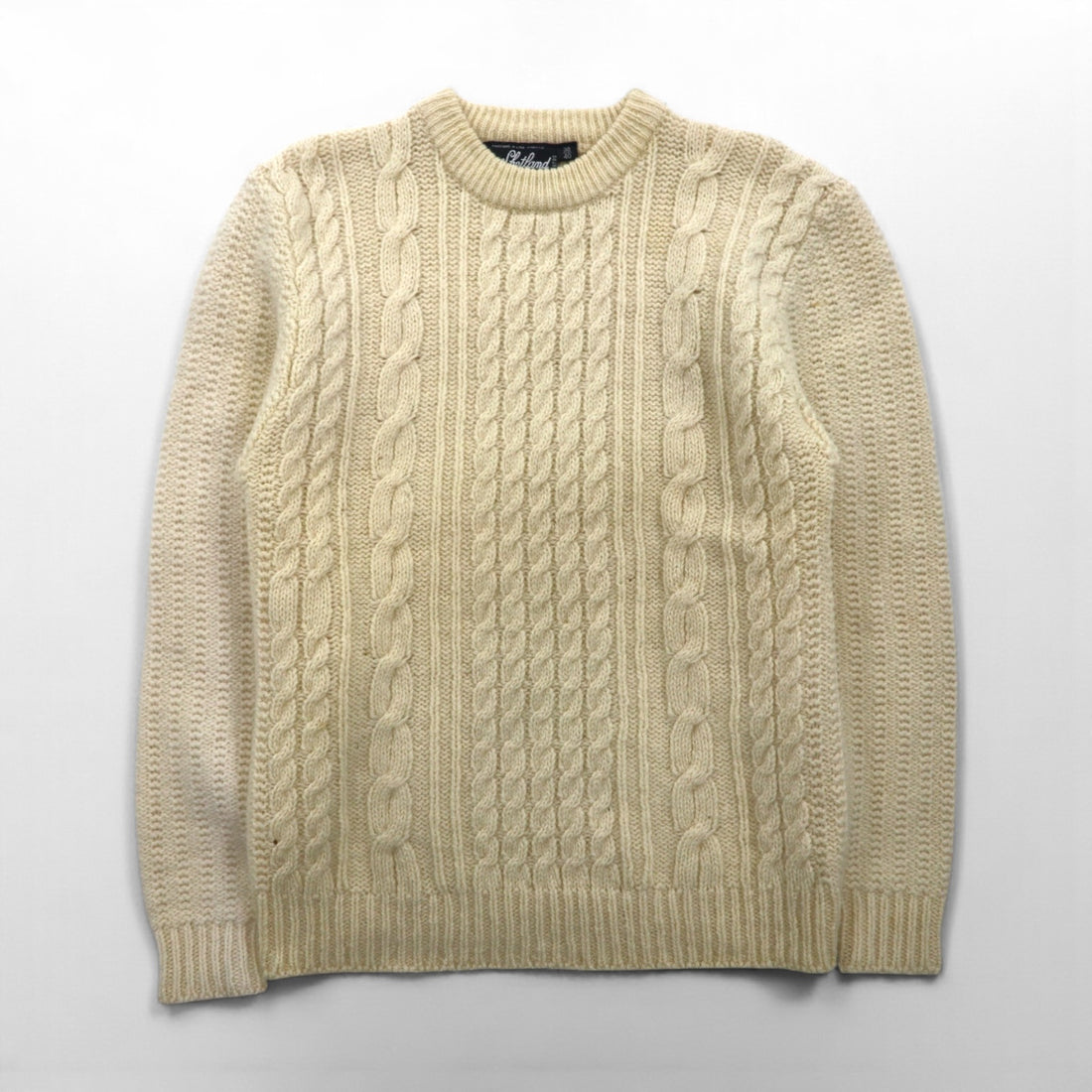 80s Vintage Shetland Wool Fisherman Sweater フィッシャーマン アランニット セーター L 生成り 羊毛