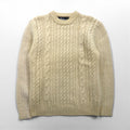 80s Vintage Shetland Wool Fisherman Sweater フィッシャーマン アランニット セーター L 生成り 羊毛