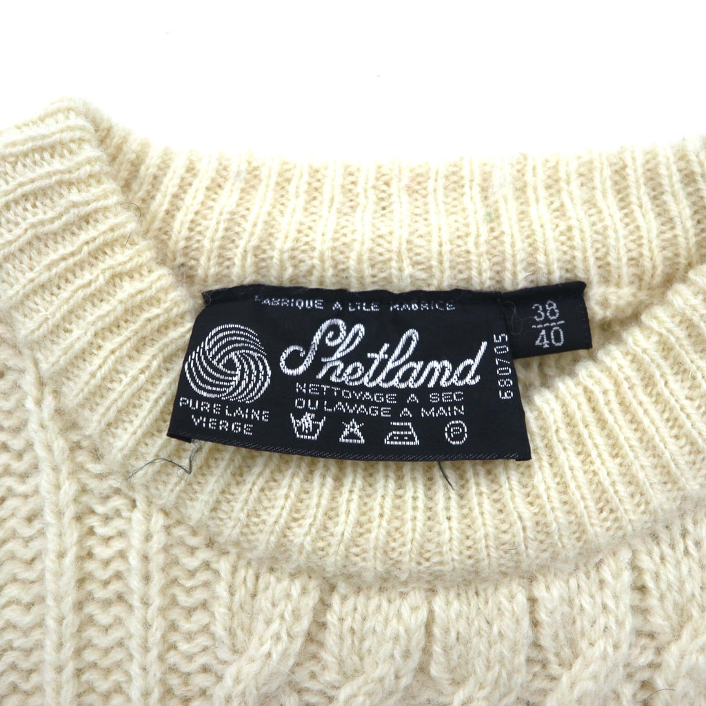 80s Vintage Shetland Wool Fisherman Sweater フィッシャーマン アランニット セーター L 生成り 羊毛