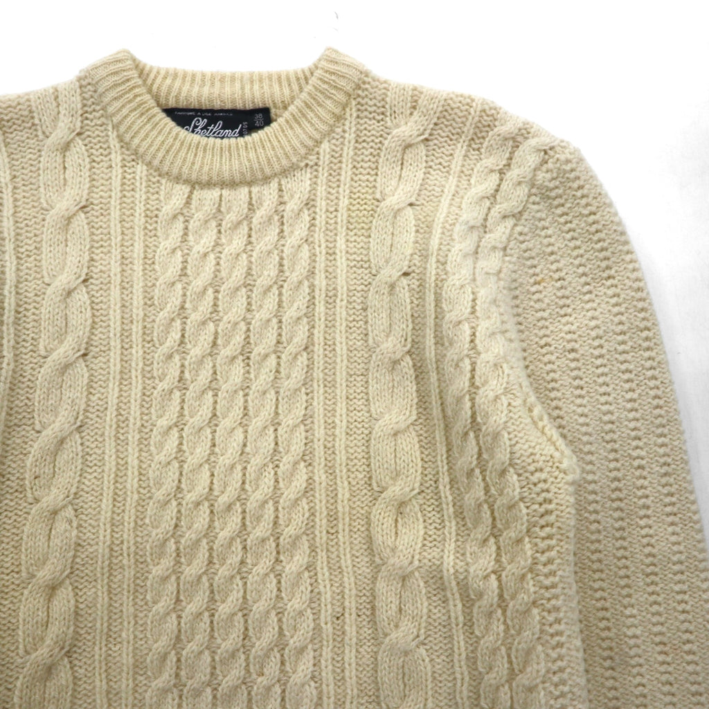 80s Vintage Shetland Wool Fisherman Sweater フィッシャーマン アランニット セーター L 生成り 羊毛