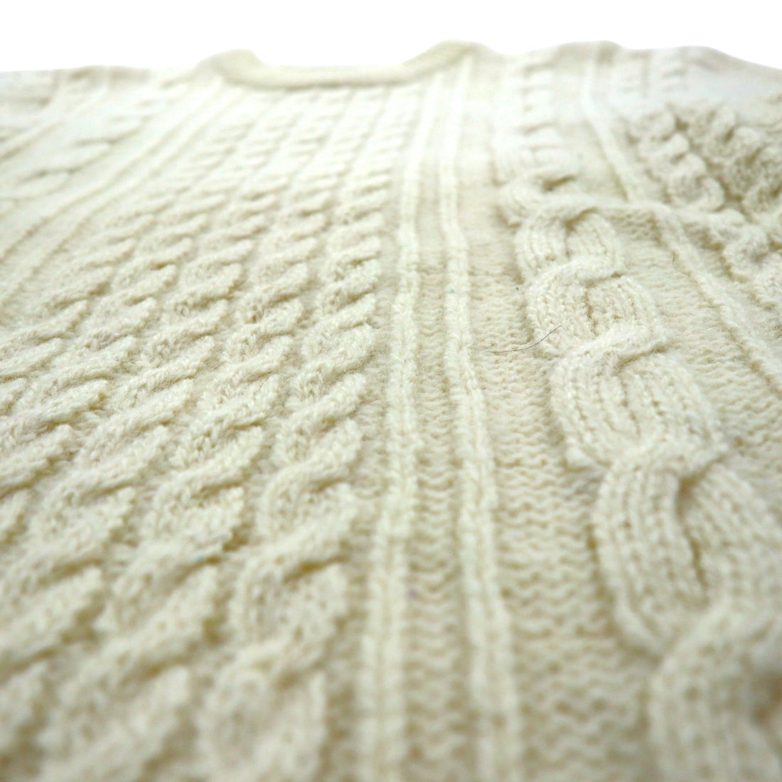 80s Vintage Shetland Wool Fisherman Sweater フィッシャーマン アランニット セーター L 生成り 羊毛