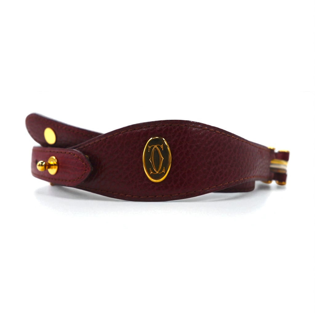 Cartier Old Must Line Leather Belt, Made in Spain, Bordeaux Grain Leather, Trinity Hardware