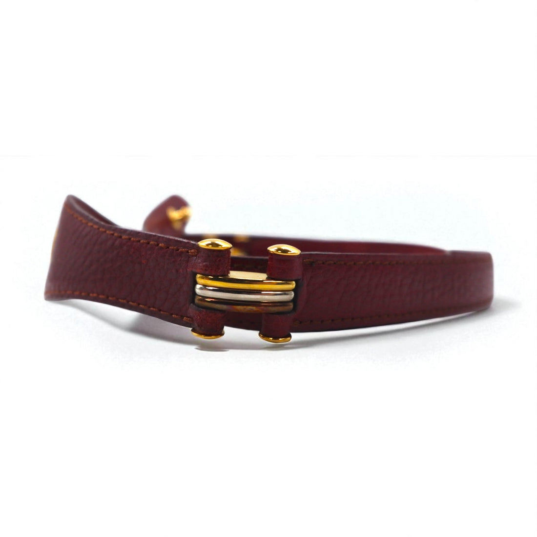 Cartier Old Must Line Leather Belt, Made in Spain, Bordeaux Grain Leather, Trinity Hardware