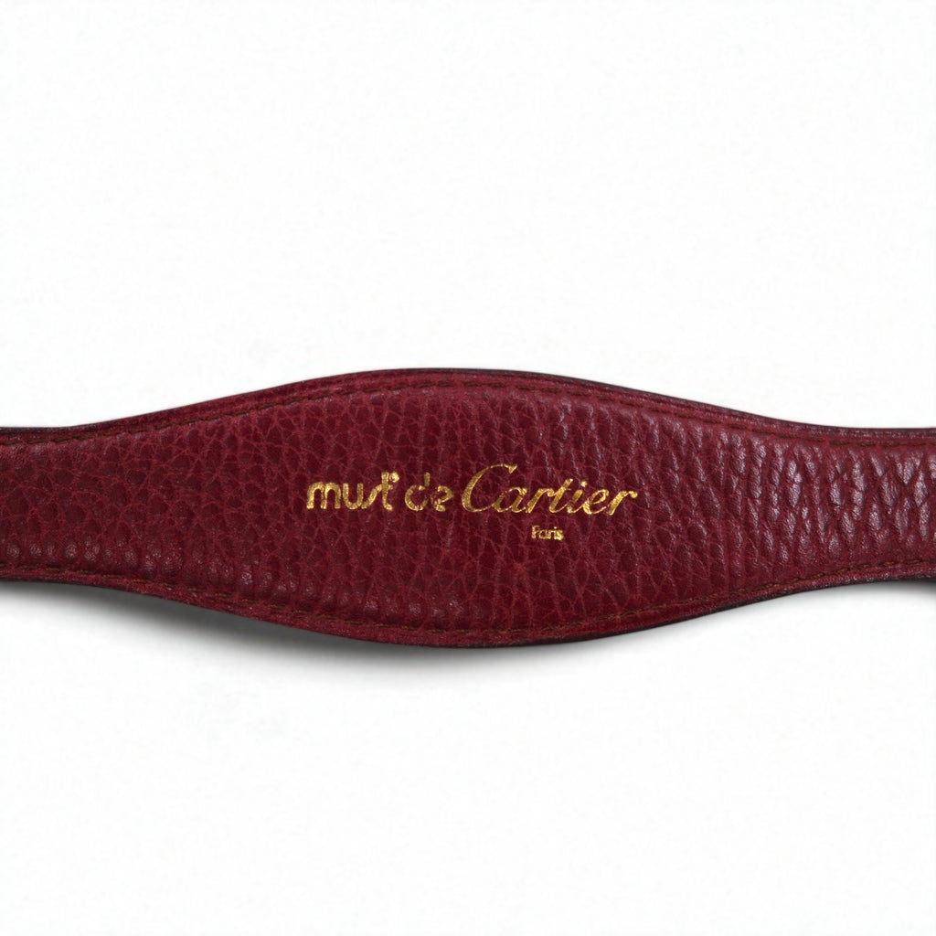 Cartier Old Must Line Leather Belt, Made in Spain, Bordeaux Grain Leather, Trinity Hardware