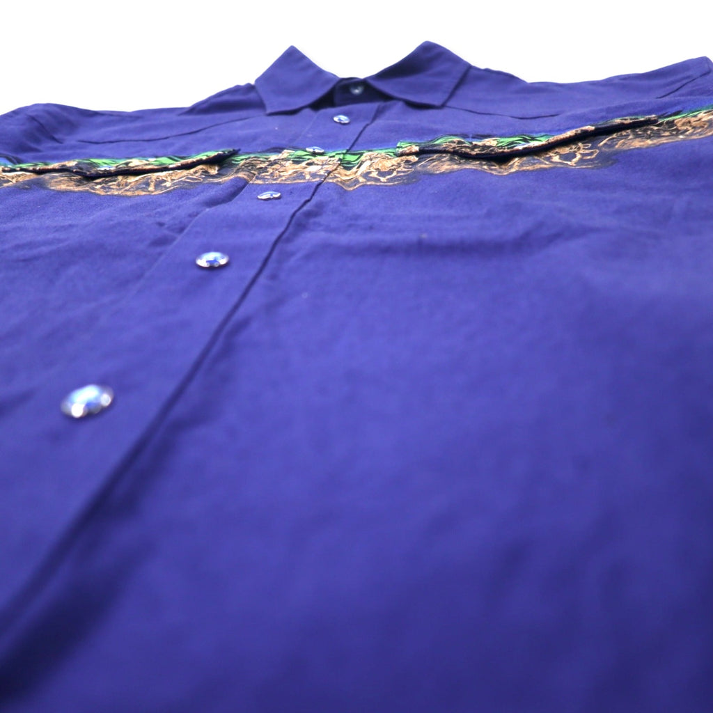 Wrangler 80s Western Shirt, Large, Blue, Cotton, Chimayo, Cowboy
