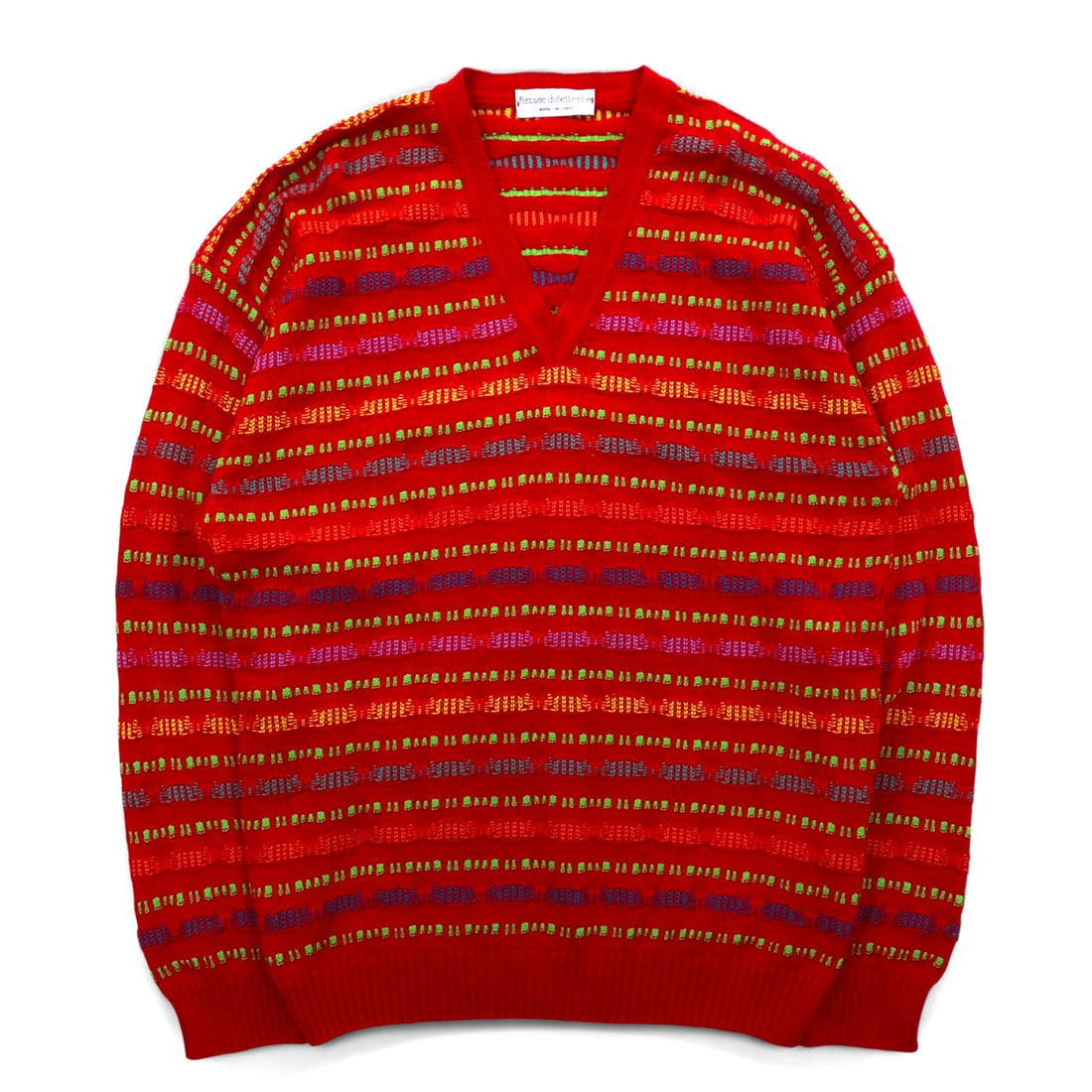 Fantasie di Settembre Made in Italy 90s V-neck 3D knit sweater L Red All-over print Border