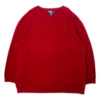 日本然リトテ-古着オンライン-Polo by Ralph Lauren リバースウィーブ スウェット 2XL BIG レッド コットン 前V スモールポニー刺繍 ビッグサイズ-Polo by Ralph Lauren Reverse Weave Sweatshirt 2XL BIG Red Cotton Front V Small Pony Embroidery Big Size