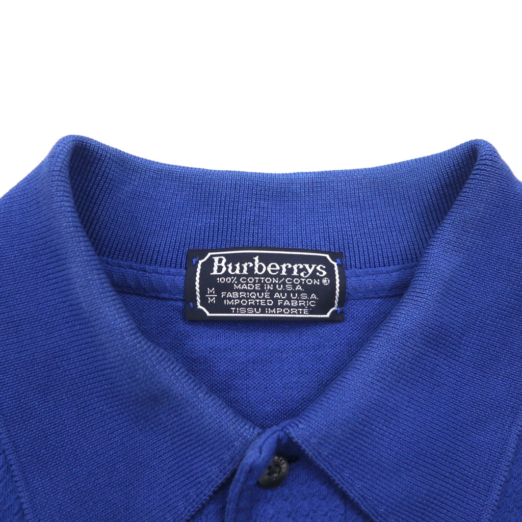Burberrys USA製 ジャガード ポロシャツ M ブルー コットン ワンポイントロゴ刺繍