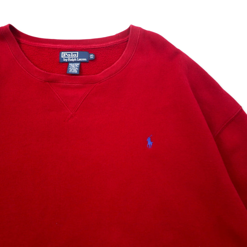 Polo by Ralph Lauren Reverse Weave Sweatshirt 2XL BIG Red Cotton Front V Small Pony Embroidery Big Size