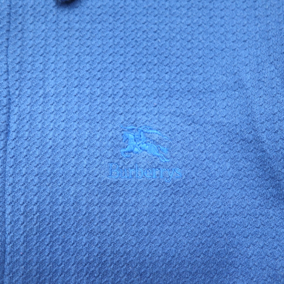Burberrys USA製 ジャガード ポロシャツ M ブルー コットン ワンポイントロゴ刺繍