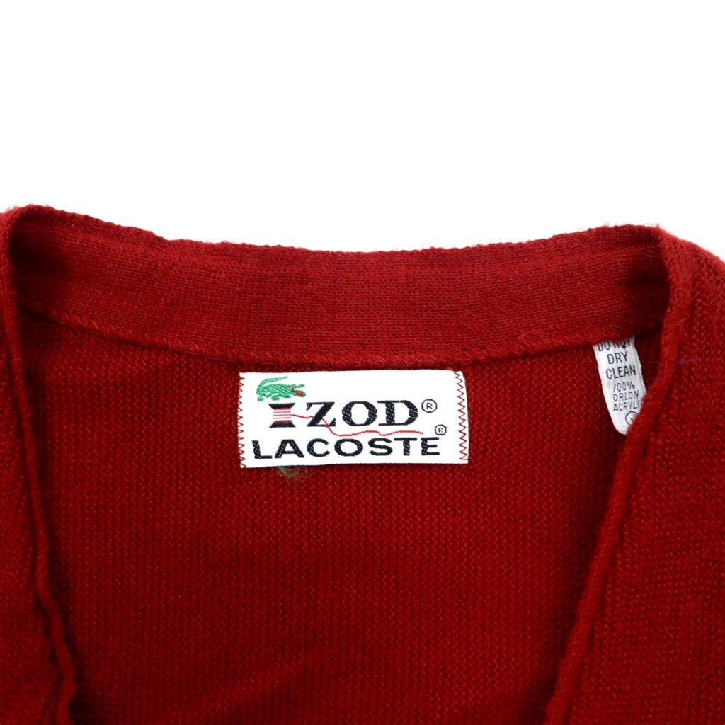 IZOD LACOSTE 70年代 糸巻きタグ アクリルニット カーディガン L レッド ワンポイントロゴ