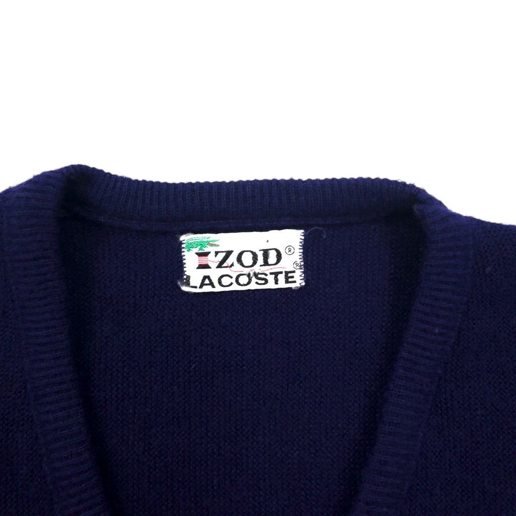 IZOD LACOSTE 70s Spool Tag V-neck Acrylic Knit Sweater L Navy One Point Logo