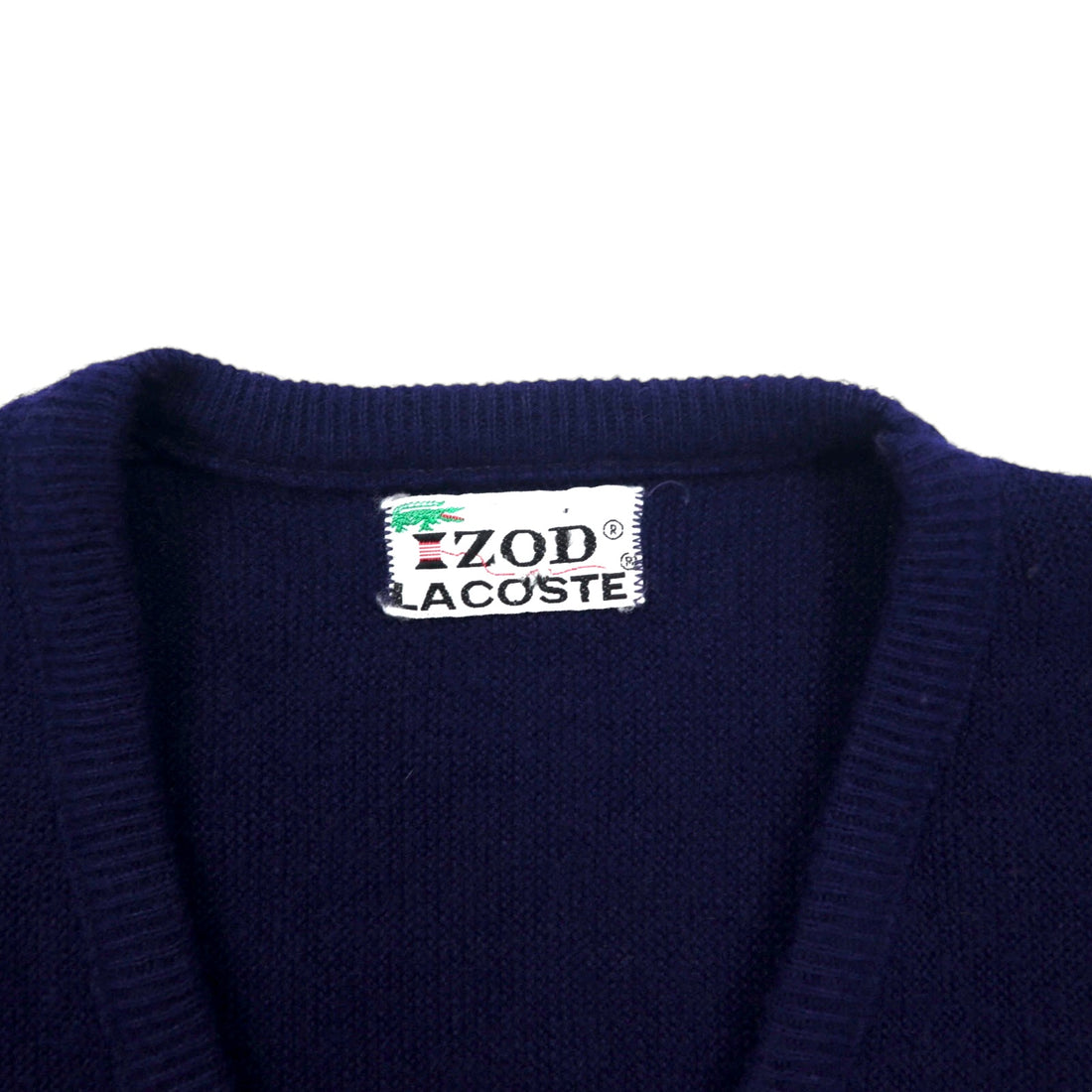 IZOD LACOSTE 70s Spool Tag V-neck Acrylic Knit Sweater L Navy One Point Logo