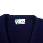 IZOD LACOSTE 70s Spool Tag V-neck Acrylic Knit Sweater L Navy One Point Logo