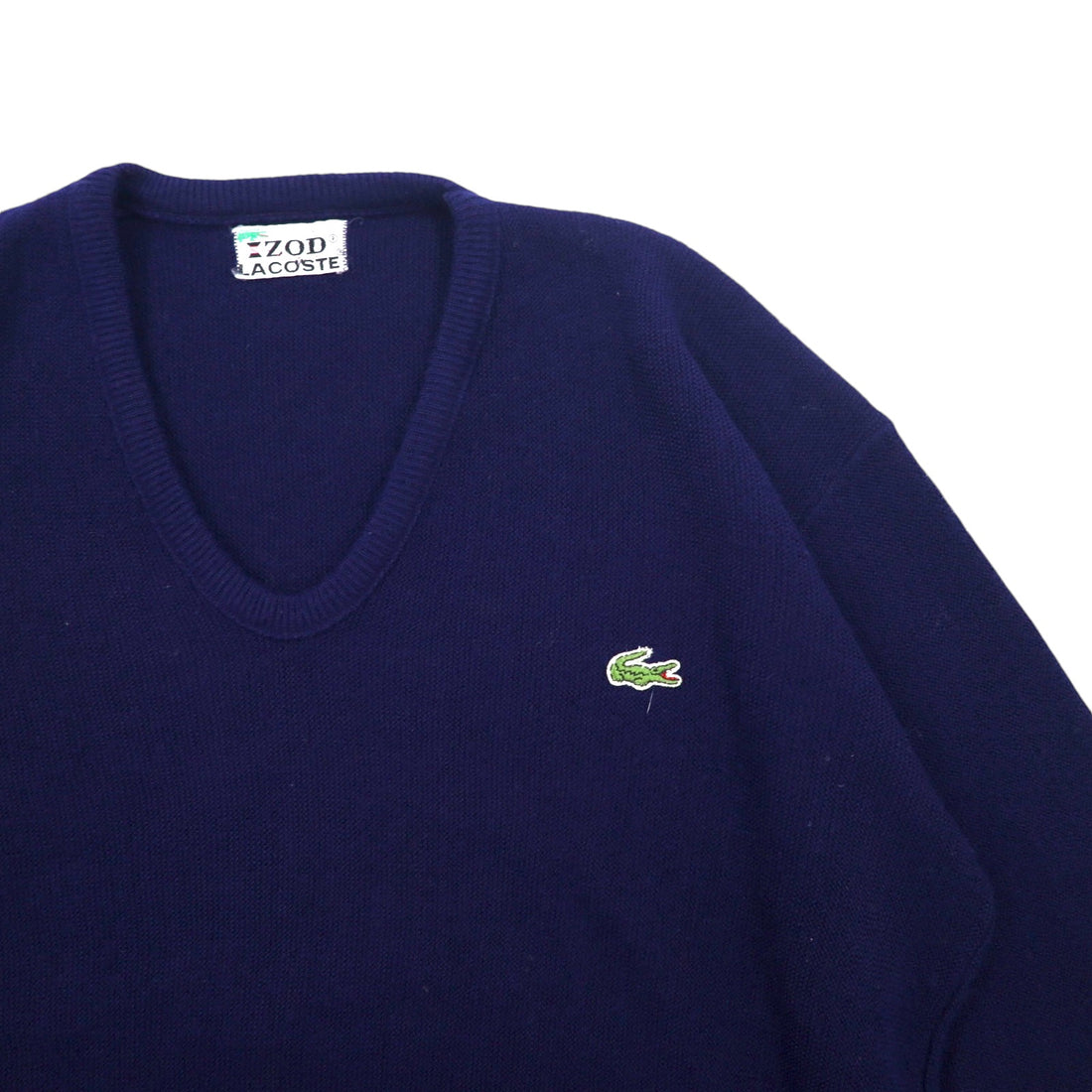 IZOD LACOSTE 70s Spool Tag V-neck Acrylic Knit Sweater L Navy One Point Logo